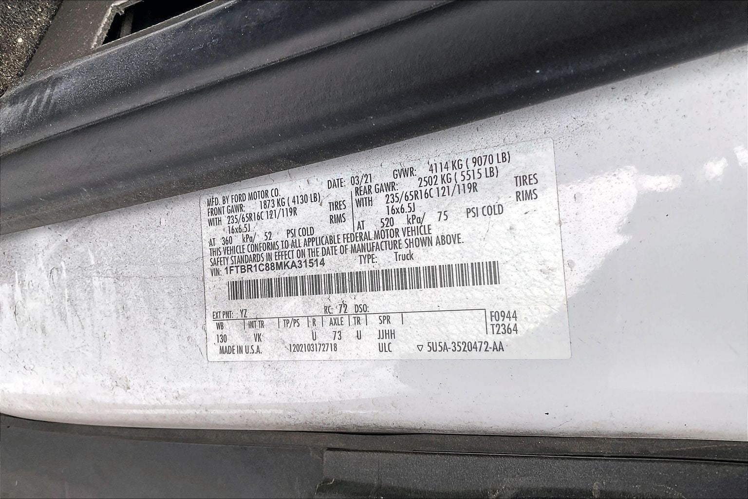 2021 Ford Transit Cargo Van T-250 MD RF RWD