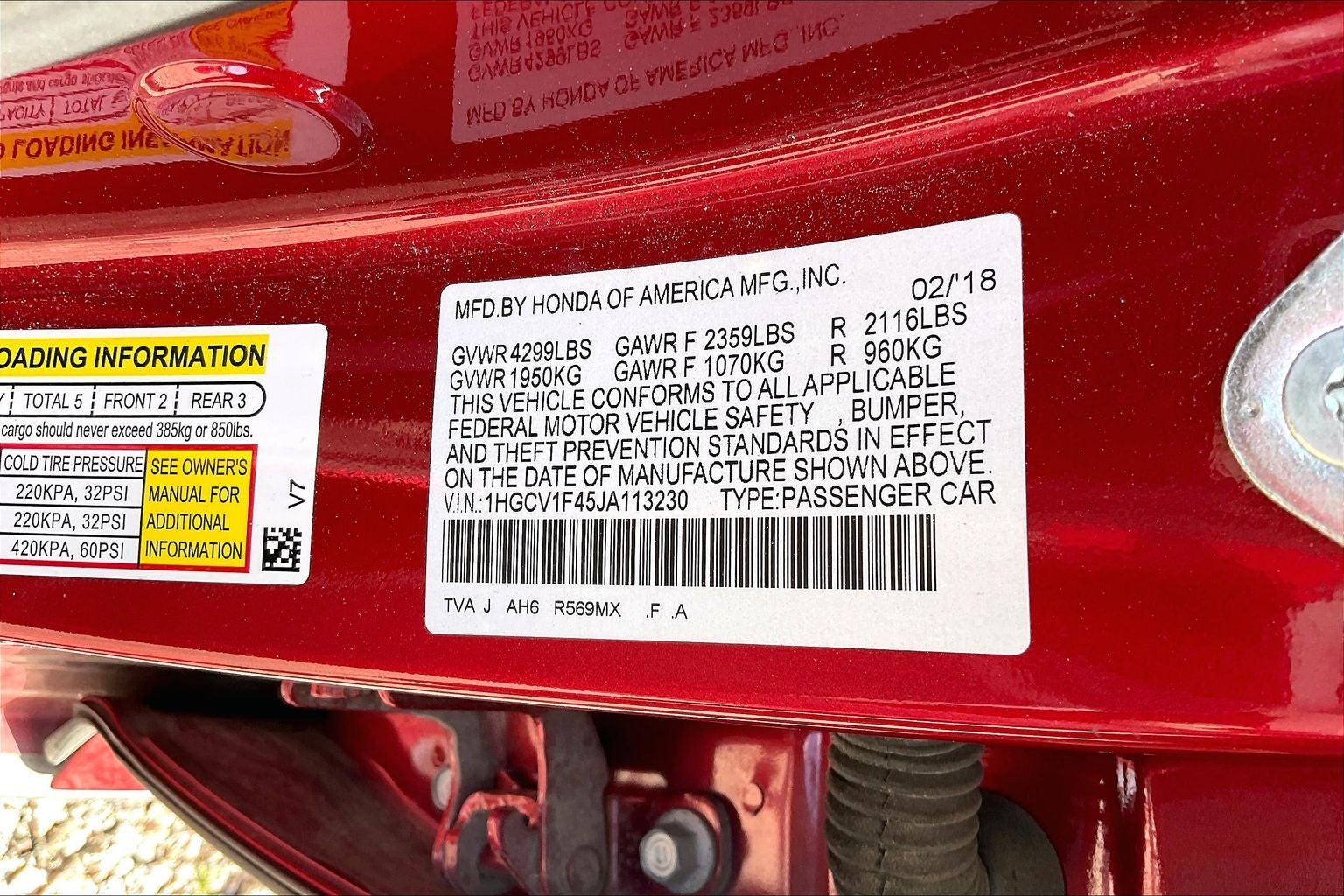 2018 Honda ACCORD SEDAN EX 1.5T