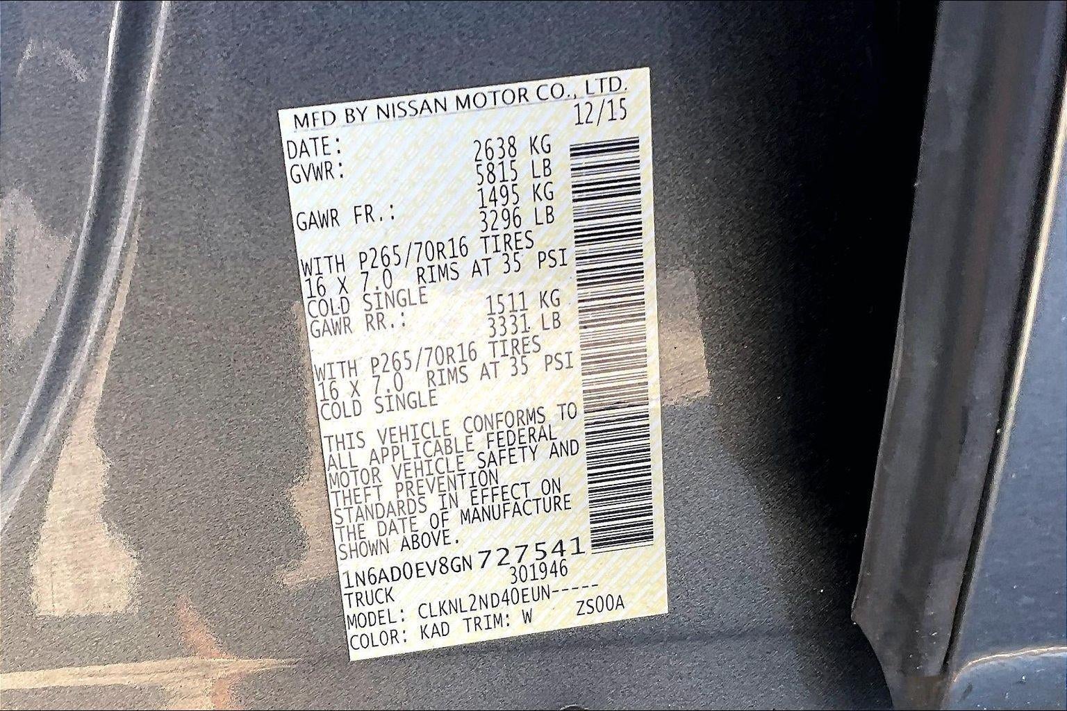 2016 Nissan FRONTIER SV